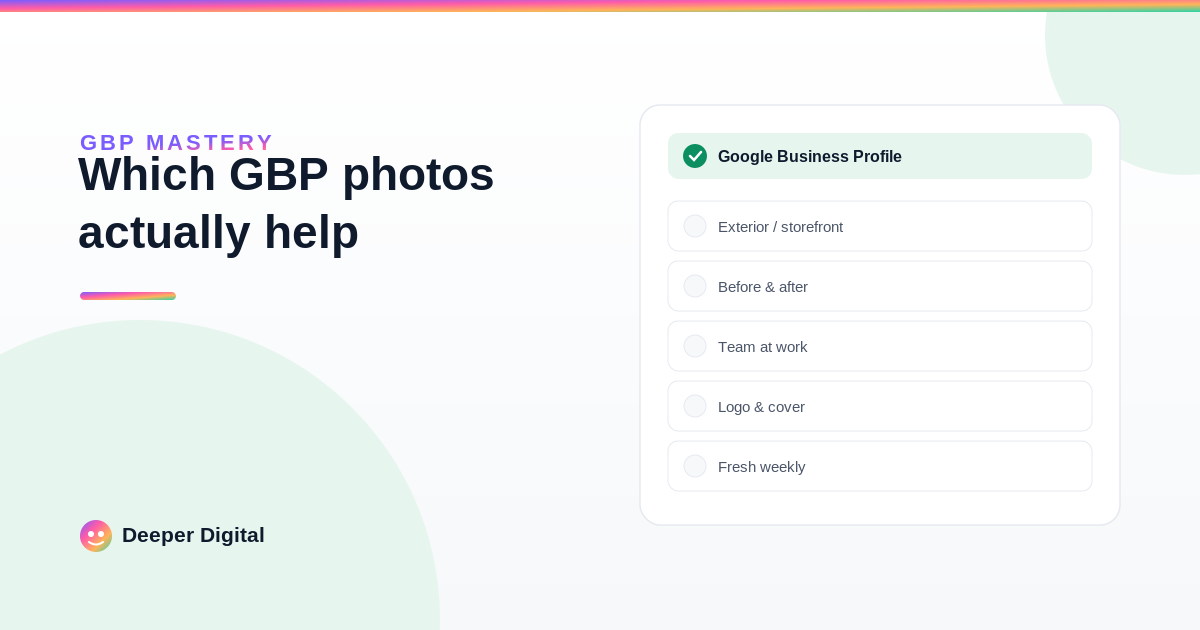 Google Business Profile photos: what to post, and which one goes where — Deeper Digital, local SEO for Central Texas service businesses